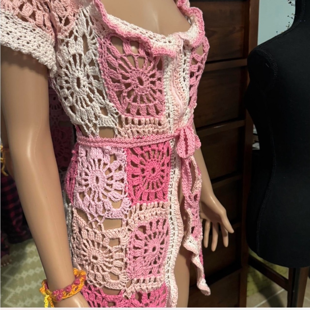 Pink and Cream Crochet Dress